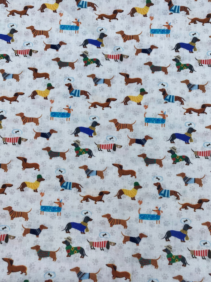 Tela popelín algodón 100% estampado Perro salchicha