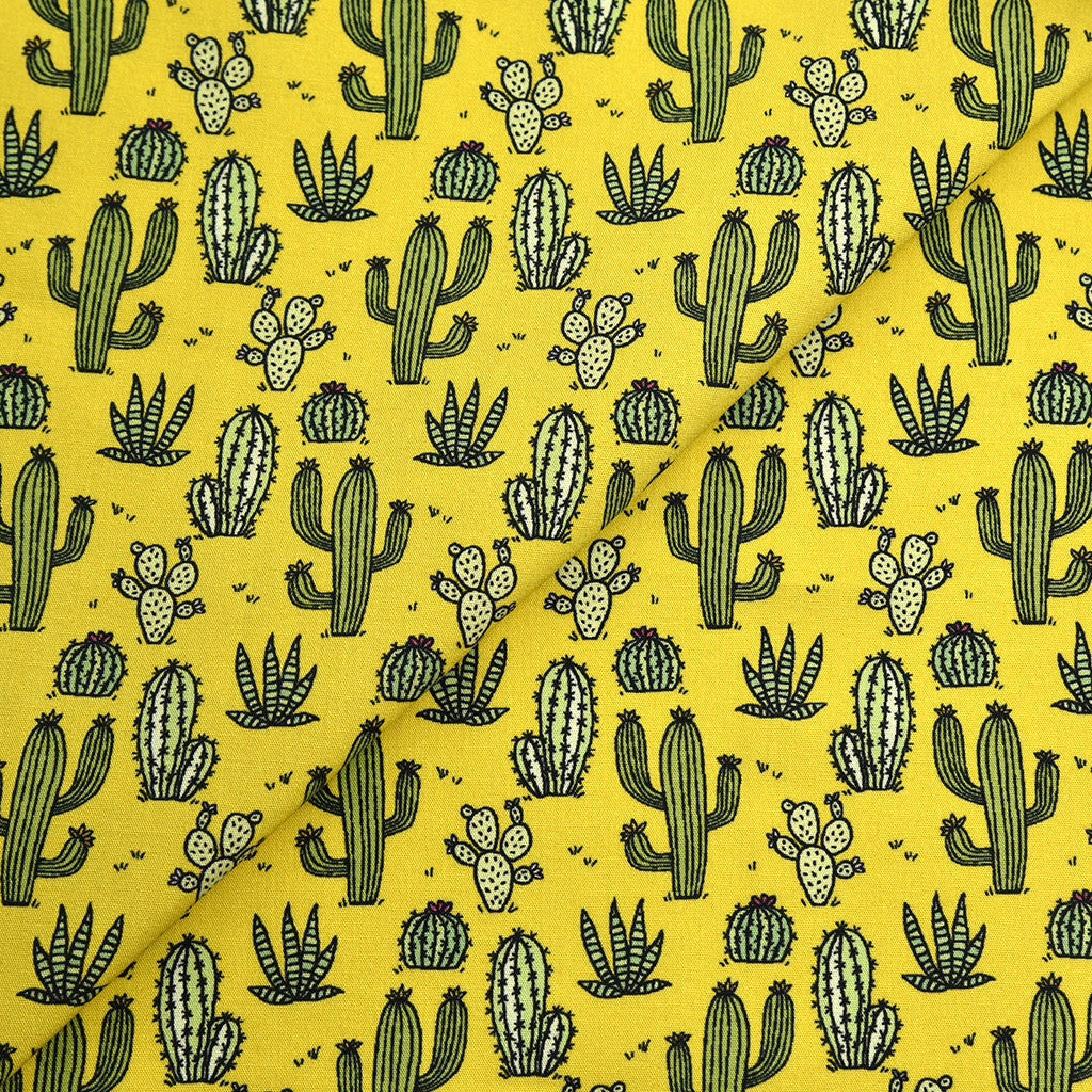 Tela 100% algodón estampado cactus amarillo intenso (CM)