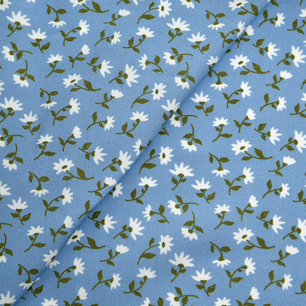 Tela 100% algodón estampado flores azul CERTIFICADO GOTS (CM)
