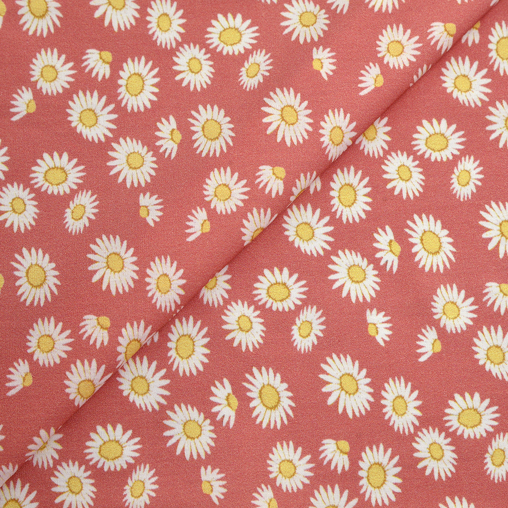 Tela 100% algodón estampado flores margaritas rosa CERTIFICADO GOTS (CM)